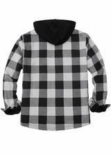 Men's Sherpa Lined Full Zip Up Flannel Plaid Hooded Jacket