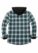 Men's Sherpa Lined Full Zip Up Flannel Plaid Hooded Jacket