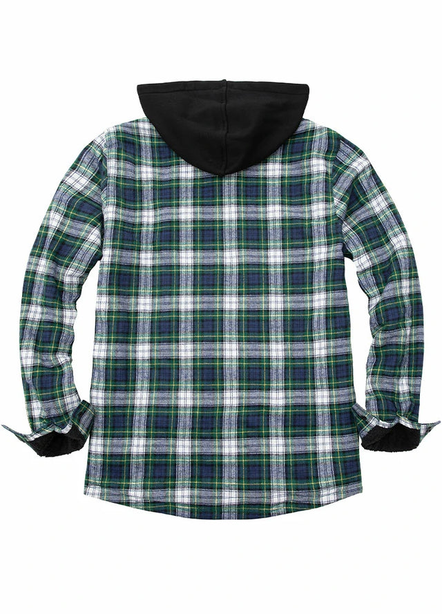 Men's Sherpa Lined Full Zip Up Flannel Plaid Hooded Jacket