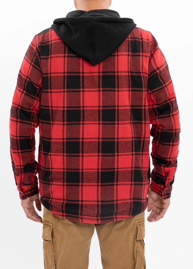 Men's Sherpa Lined Full Zip Up Flannel Plaid Hooded Jacket