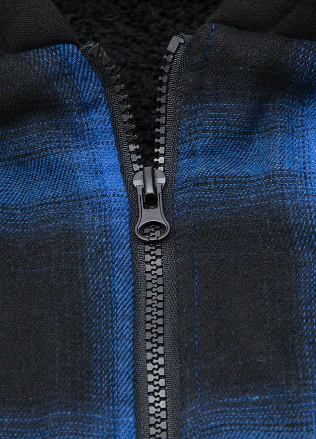 Men's Sherpa Lined Full Zip Up Flannel Plaid Hooded Jacket