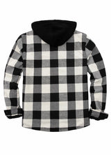 Men's Sherpa Lined Flannel Shirt Jacket with Hood,Plaid Shirt-Jac