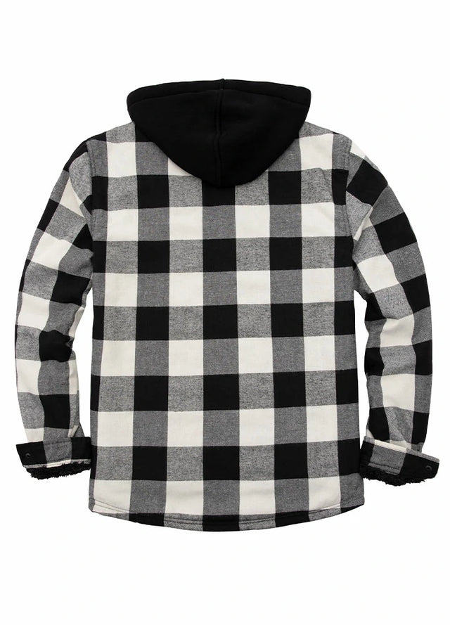 Men's Sherpa Lined Flannel Shirt Jacket with Hood,Plaid Shirt-Jac