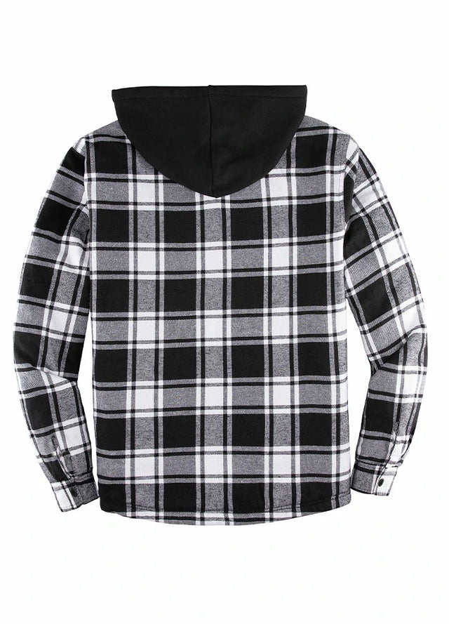 Men's Sherpa Lined Flannel Shirt Jacket with Hood,Plaid Shirt-Jac