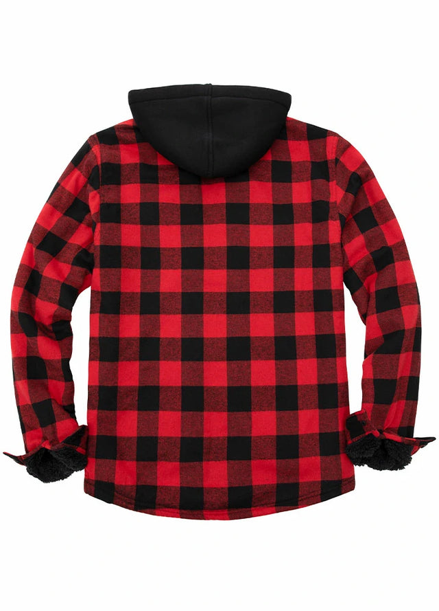 Men's Sherpa Lined Flannel Shirt Jacket with Hood,Plaid Shirt-Jac