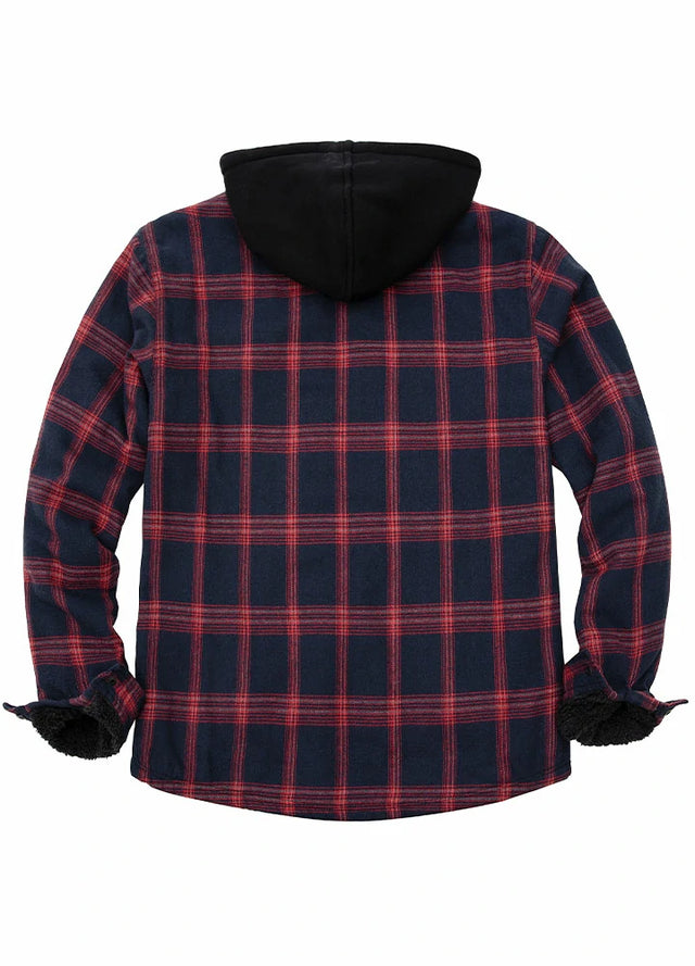 Men's Sherpa Lined Flannel Shirt Jacket with Hood,Plaid Shirt-Jac