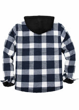 Men's Sherpa Lined Flannel Shirt Jacket with Hood,Plaid Shirt-Jac