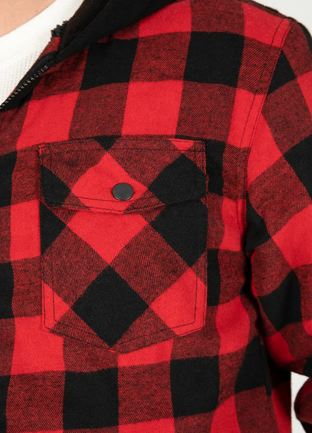 Men's Sherpa Lined Flannel Shirt Jacket with Hood,Plaid Shirt-Jac