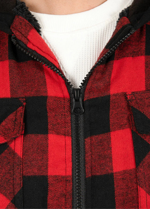 Men's Sherpa Lined Flannel Shirt Jacket with Hood,Plaid Shirt-Jac