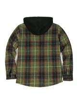 Men's Sherpa Lined Full Zip Up Flannel Plaid Hooded Jacket