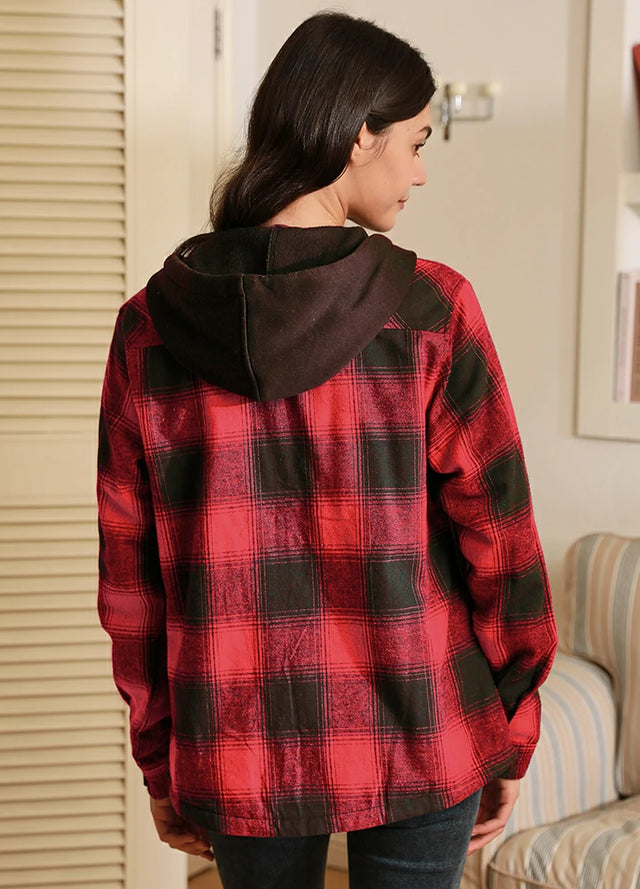 Women's Matching Family Red Sherpa-Lined Flannel Hoodie
