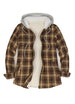 Women's Sherpa-Lined Full Zip Up Flannel Jacket with Fleece Hood