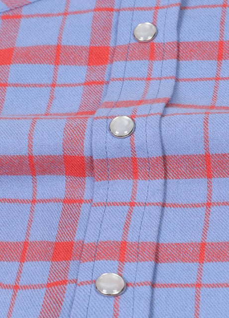 Kid's cornflower blue long-sleeve western shirt buttons detail