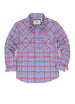 Front view of cornflower blue kid's long-sleeve western shirt