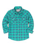 Front view of turquoise kid's long-sleeve western shirt