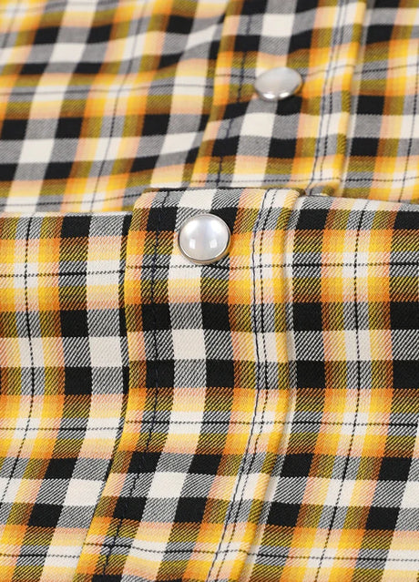 Close-up of the snap button of bumblebee men's western short sleeve shirt 