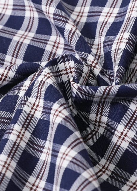 Detailed view of the fabric of starry night plaid short sleeve shirt for men