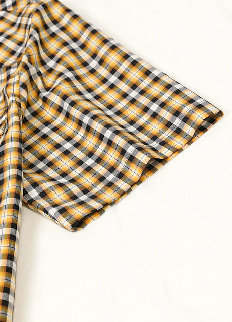 Close-up of the cuff of bumblebee men's western short sleeve plaid shirt