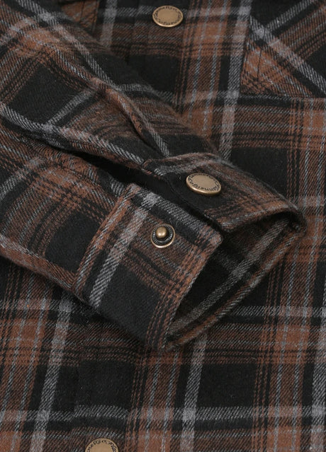 Detailed close-up of kid's flannel jacket cuff with snap button