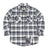 Front view of kid's azure mist quilted lined plaid shirt jacket buttoned