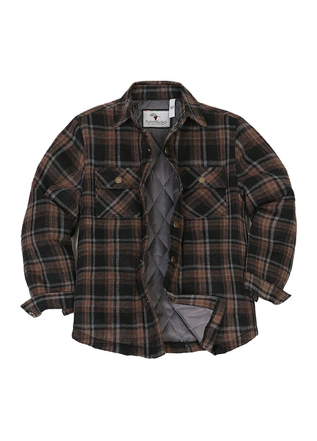 Front view of kid's chestnut insulated flannel jackets