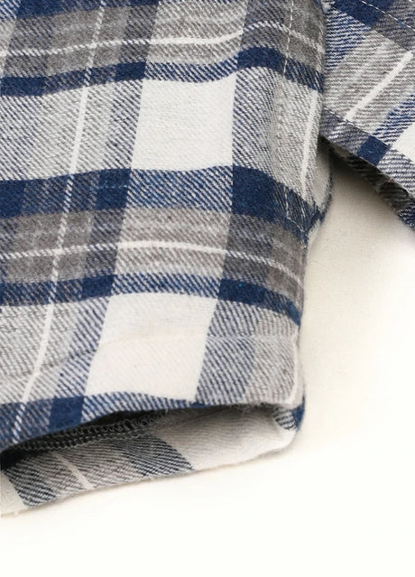 Kid's azure mist plaid shirt jacket with hand pocket detail