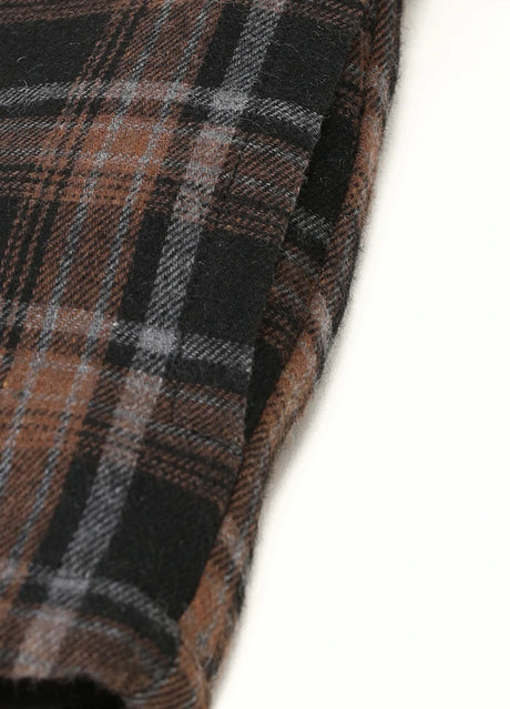 Detail of kid's chestnut insulated flannel jacket with hand pocket