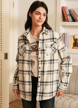 Women's Sherpa Lined Throughout Shirt Jacket Button Up Plaid Jacket