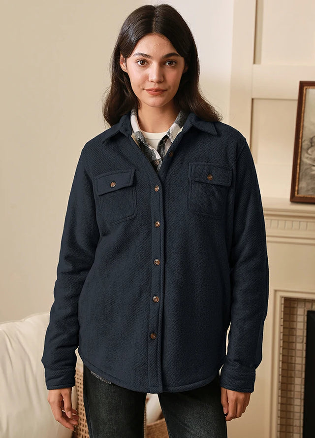 Women's Sherpa Lined Warm Shirt Jacket Button Up Winter Fleece Shirt