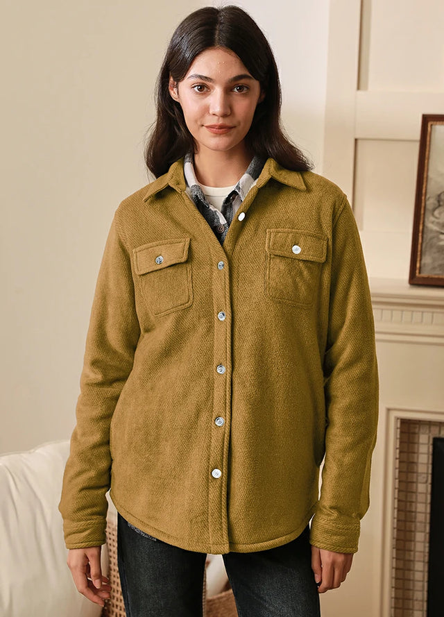 Women's Sherpa Lined Warm Shirt Jacket Button Up Winter Fleece Shirt