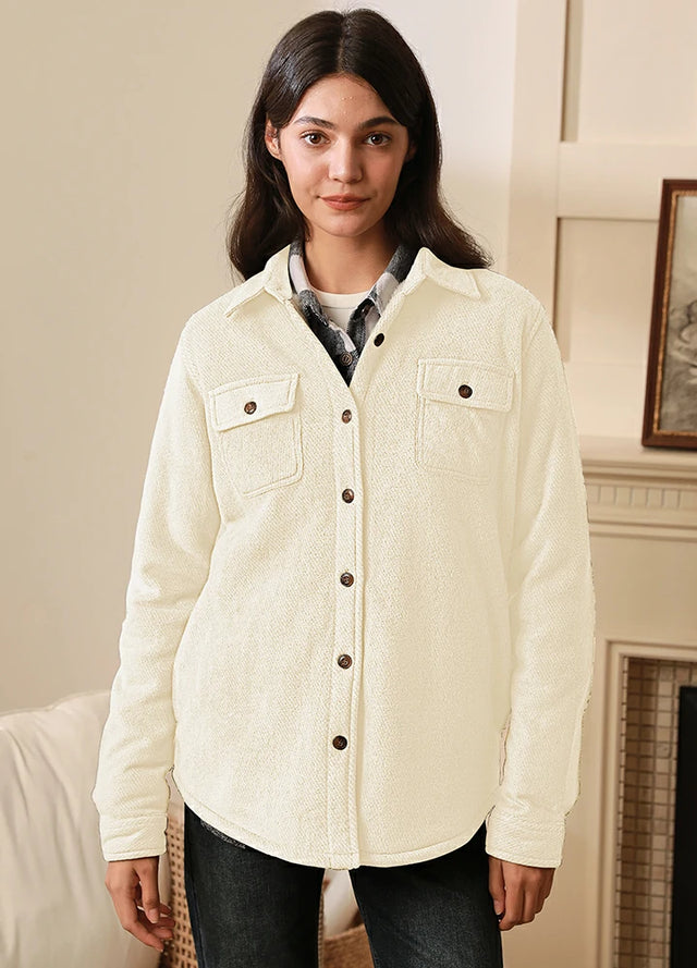 Women's Sherpa Lined Warm Shirt Jacket Button Up Winter Fleece Shirt