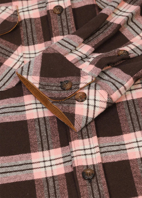 Close-up of the cuff of pink coffee men's cozy midweight flannel shirt 