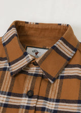 Close-up of the lapel of baked clay men's timberline flannel shirt 