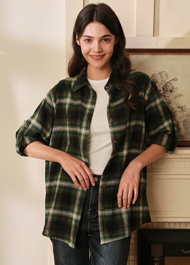 Women's Soft Flannel Shirt, Roll Up Sleeve