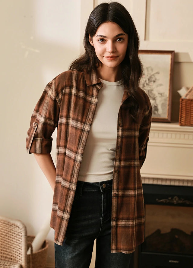 Women's Soft Flannel Shirt, Roll Up Sleeve