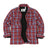 Front view of kid's burgundy sherpa fleece flannel shirt jacket