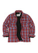 Front view of kid's burgundy sherpa fleece flannel shirt jacket