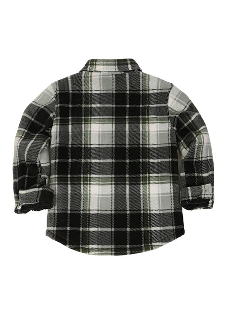 Back view of kids midnight dawn fleece flannel shirt jacket