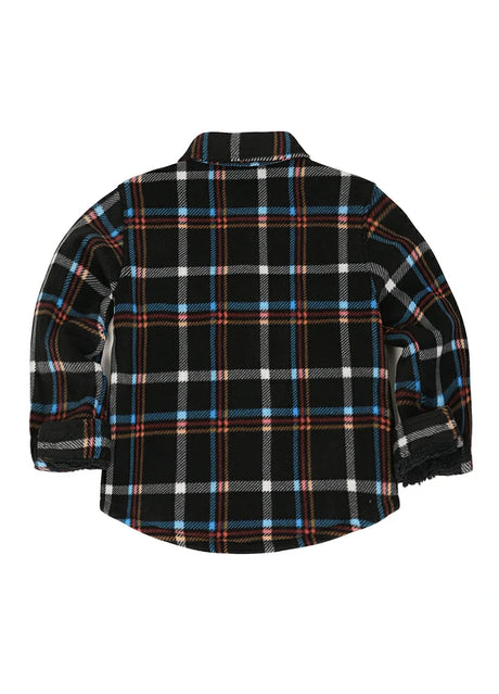 Back view of kids midnight sky fleece flannel shirt jacket