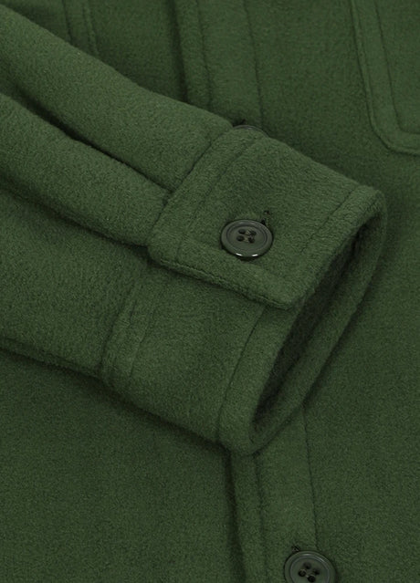 Close-up of the kids army green flannel jacket with cuffs