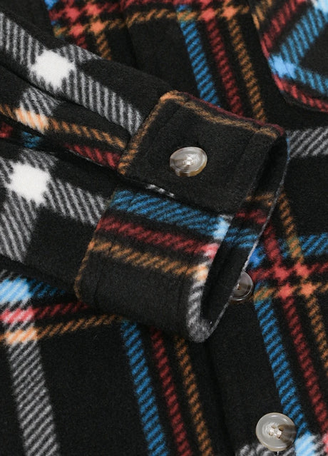 Close-up of the kids midnight sky sherpa lined flannel jacket with cuffs