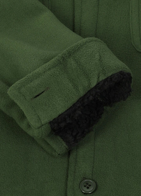 Close-up of the interior cuffs of kids 
 army green flannel jacket