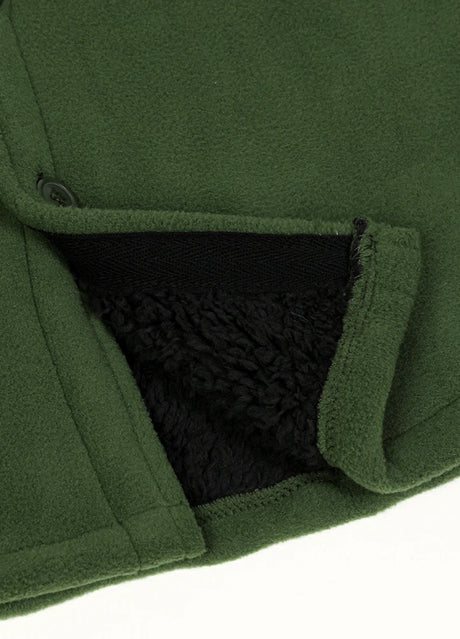 Detail of kids army green fleece flannel jacket with hem