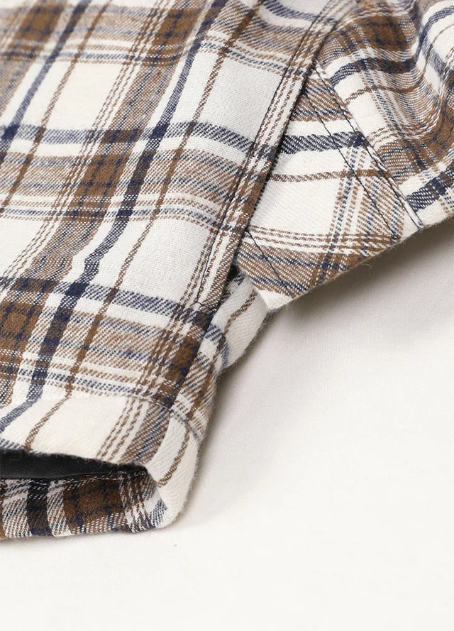 Zoomed-in view of kids hooded flannel shirt jacket with hand pocket