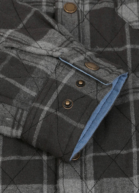 Close-up of the cuff of charcoal haze men's quilted lined winter shirt jacket