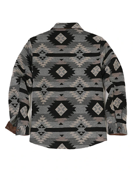 Back view of black grey men's aztec shirt jacket