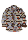 Front view of men's coffee and blue aztec shirt jacket