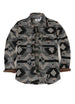 Front view of black grey men's aztec shirt jacket