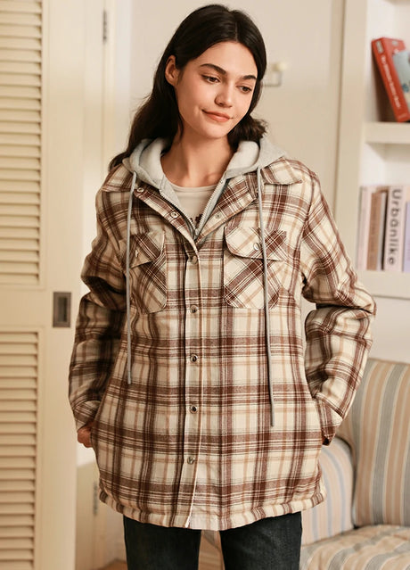 Women's Full Zip Up Quilted Lined Flannel jacket,Snap Button Closure