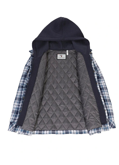 Detailed view of the interior cuffs on kid's quilted lined flannel jacket